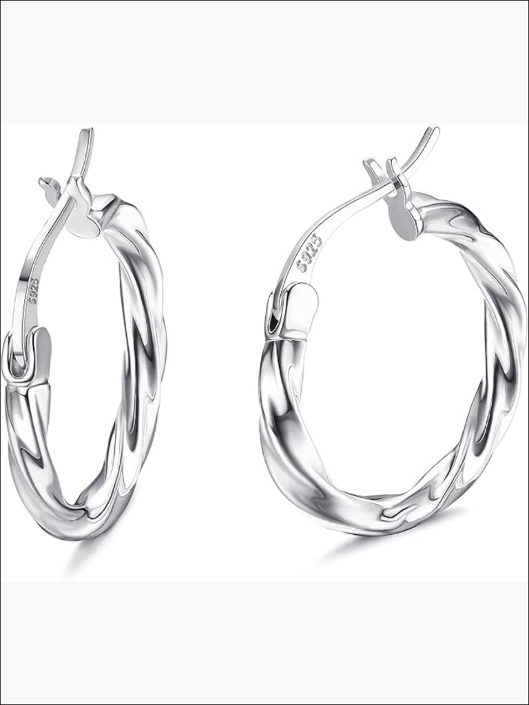 925 Sterling Silver 18k White Gold Plated Twisted Hoop Earrings Hypoallergenic
